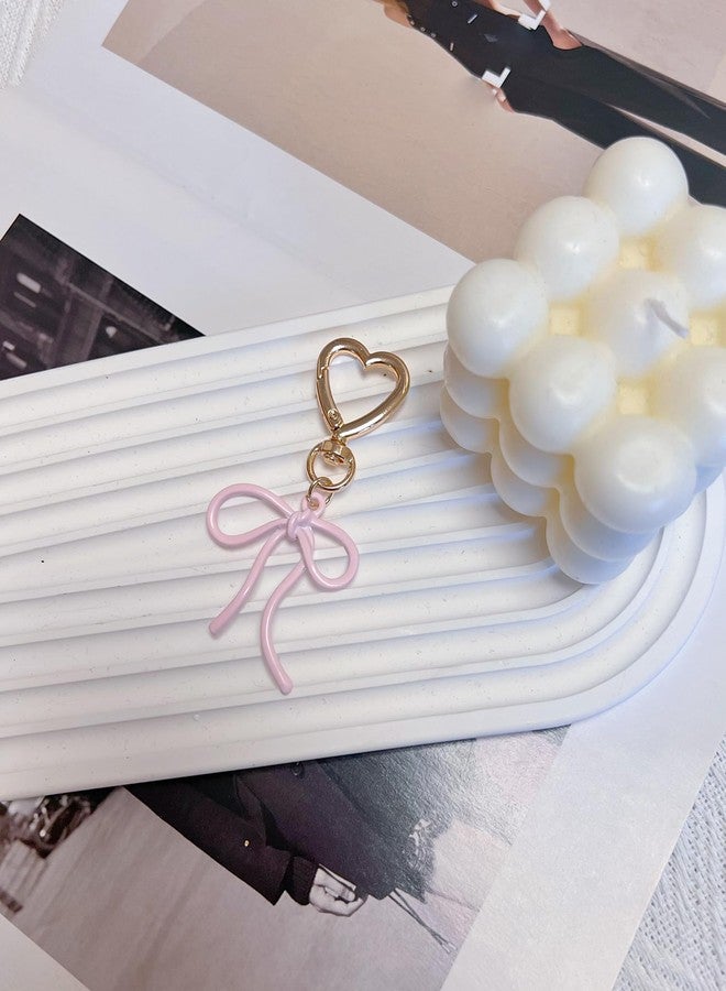 LAEKOU Cute Bow Keychain Bag Charms, Aesthetic Heart Key Chain Accessories for Women Car Keys Girly Purse Handbag - Image 3